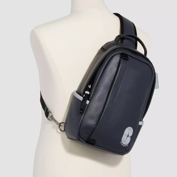 NWT UNISEX COACH BLACK/ GRAY LEATHER ONE SHOULDER BACKPACK MEDIUM SIZE - Picture 8 of 16